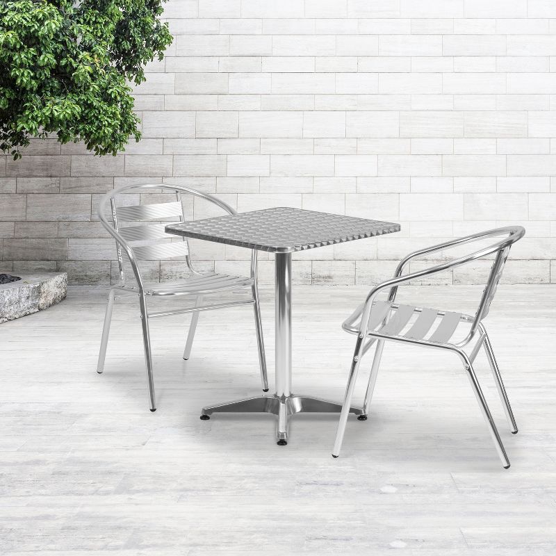 Flash Furniture Lila 23.5'' Square Aluminum Indoor-Outdoor Table Set with 2 Slat Back Chairs, 2 of 5