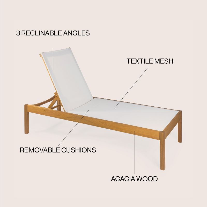 Lagunan 77.56"x26.38" Modern Minimalist Adjustable Acacia Wood Chaise Outdoor Lounge Chair - JONATHAN Y, 4 of 11