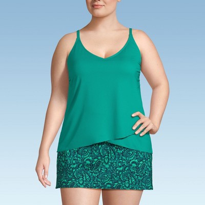 Lands' End Women's Plus Size Ddd-cup V-neck Tulip Hem Tankini Swimsuit ...