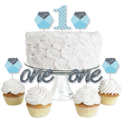 Big Dot of Happiness 1st Birthday Boy - Fun to be One - Dessert Cupcake Toppers - First Birthday Party Clear Treat Picks - Set of 24