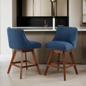 Leovsnove Counter Height Swivel Barstools Set of 2,26" H Seat Height Upholstered Bar Stools,Fabric Bar Stools with Back,Solid Wood Legs - 1 of 4