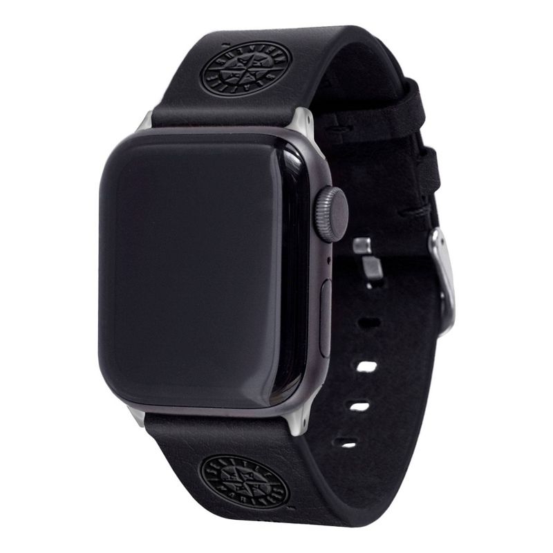 MLB Seattle Mariners Apple Watch Compatible Leather Band 42/44/45/49mm - Black, 1 of 4