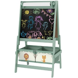 Art Easel for Kids, Double-Sided Whiteboard & Chalkboard with Paper Roll and Storage Baskets, Green - 1 of 4