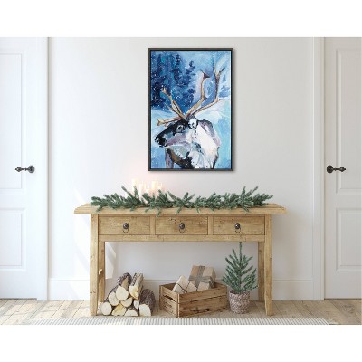 Sylvie Blue and White Reindeer Christmas Canvas Wall Art