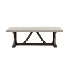 Simple Relax Fabric Upholstered Bench with X-Shaped Base in Gray and Rustic Brown Finish - 3 of 4