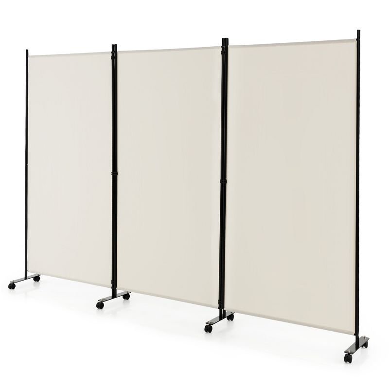 Costway 3-Panel Folding Room Divider 6Ft Rolling Privacy Screen withLockable Wheels Black/Brown/Grey/White, 1 of 10