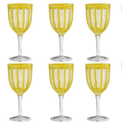 TAG Villa 22 oz Yellow Acrylic All Purpose Red White BPA-Free, Dishwasher Safe, Durable Drinkware Set of 6