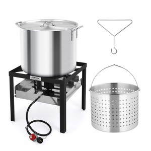 ROVSUN 80QT Turkey Fryer & Seafood Boiler Steamer with 150,000 BTU Propane Stove, Aluminum Outdoor Deep Fryer with Basket & Hook for Outdoor Backyard - 1 of 4