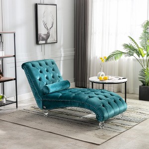 MOONMISS Velvet Chaise Lounge Indoor,Button-Tufted Upholstered Chaise Lounge Chair with Pillow for Bedroom Living Room Office - 1 of 4