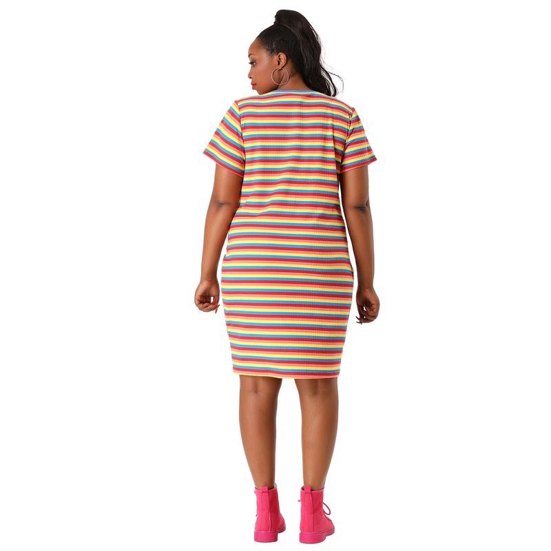 Agnes Orinda Women's Plus Size Rainbow Striped Curvy Fit Casual Shirt Dresses, 6 of 8