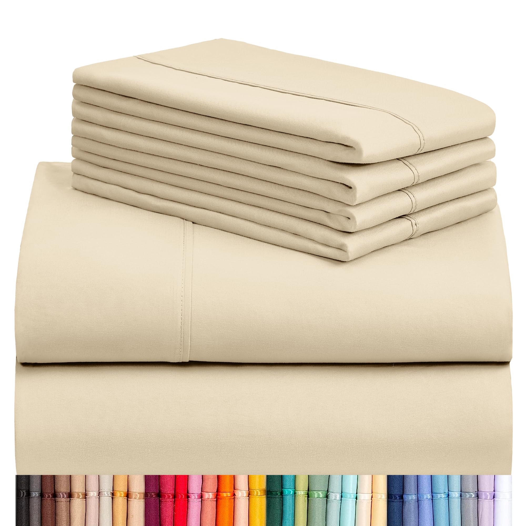 LuxClub 4 PC Silky Soft Cooling Deep Pocket Sheet Set, Hotel Luxury Bedding Breathable Wrinkle & Fade Resistant - Queen, Cream