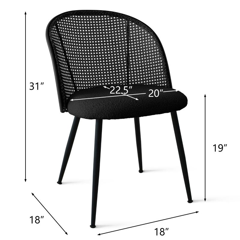 Jules Mesh Rattan Backrest Dining Chair Set of 4 with Black Metal Base, Armless Kitchen Chairs with Upholstered Bouclé Fabric -The Pop Maison, 4 of 10