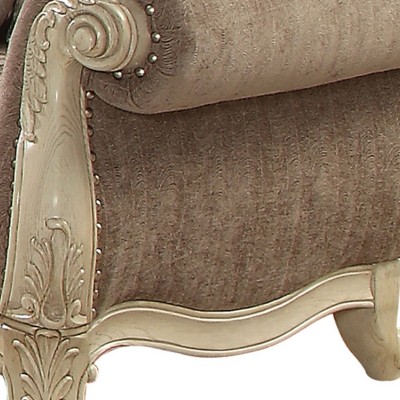 Gray Fabric and Antique White Tufted Sofa with Rolled Arms