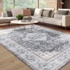 Faux Wool Boho Vintage Floral Printed Area Rug Ultra Thin Low Pile, Machine Washable Stain Resistant  Non Slip Non Shedding Pet Friendly Floor Rug - 4 of 4