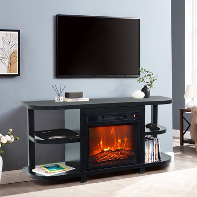 Parrot Uncle 48 in. Black Corner TV Stand Entertainment Center with Fireplace Fits TV's up to 55 in.