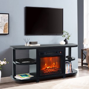 Parrot Uncle 48 in. Black Corner TV Stand Entertainment Center with Fireplace Fits TV's up to 55 in. - 1 of 4