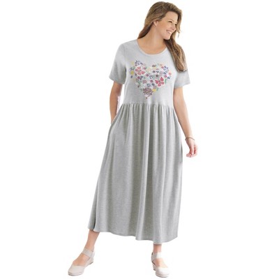 Woman Within Plus Size Short-Sleeve Scoopneck Empire Waist Dress