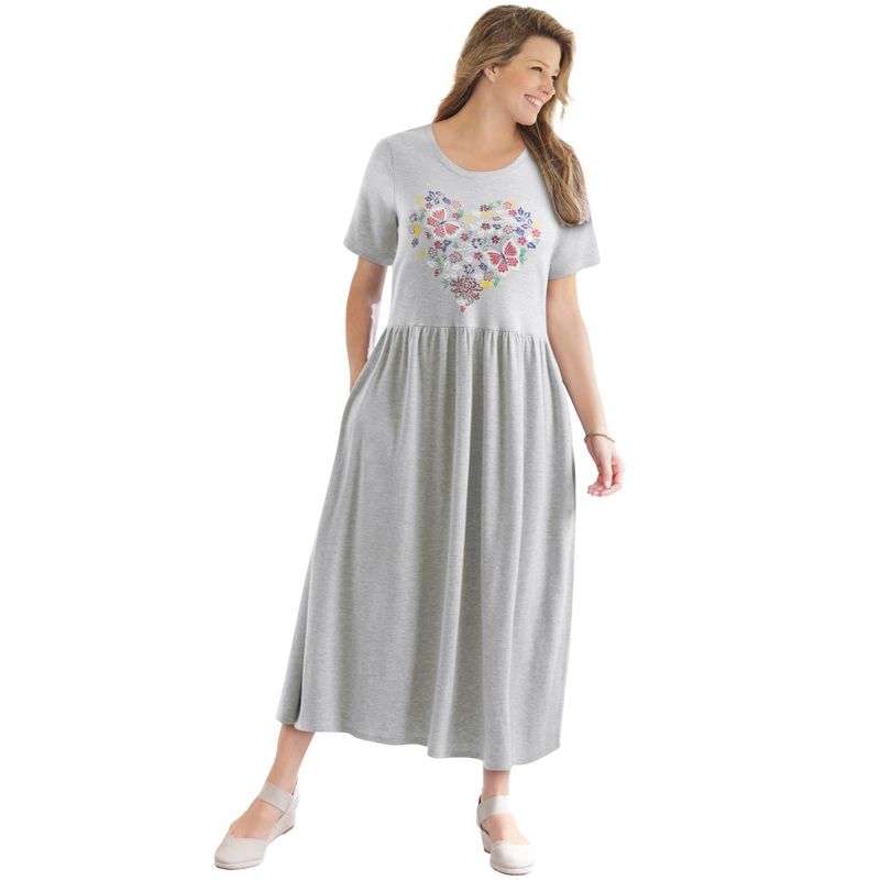 Woman Within Women's Plus Size Short-Sleeve Scoopneck Empire Waist Dress, 1 of 2