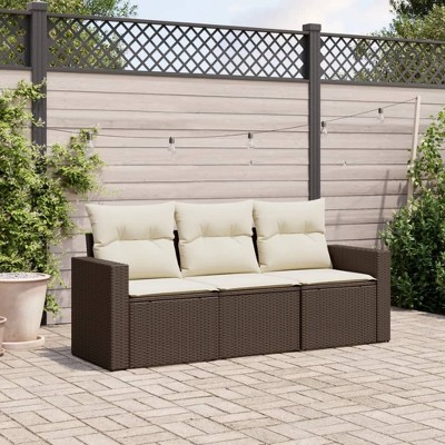 3 Piece Patio Sofa Set with Cushions Poly Rattan vidaXL