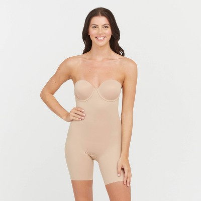 Spanx Assets Strapless Cupped Mid Thigh Bodysuit 5 Way Straps 10216R Nude M  for sale online