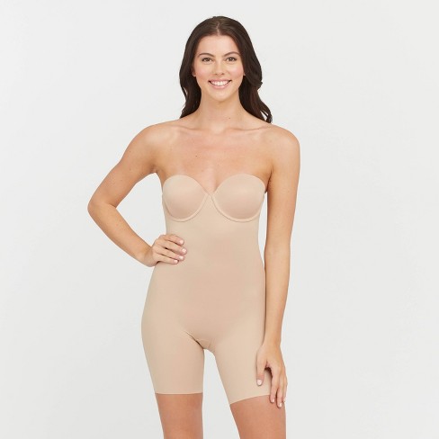 Assets By Spanx Women's Flawless Finish Strapless Cupped Midthigh Bodysuit  - Beige L : Target