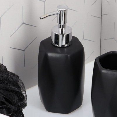 Evideco French Home Goods Geometric Stoneware Soap Dispenser, 11 fl oz - Diamond Design with Chromed Pump, Ideal for Kitchen or Bathroom