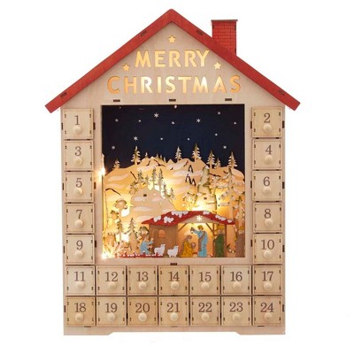 Kurt Adler 19" Battery-Operated Light-Up Advent Calendar House with Nativity Scene