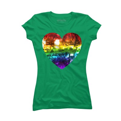Adult Design By Humans Disco Ball Rainbow Heart By melvillesT-Shirt