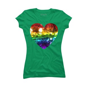 Adult Design By Humans Disco Ball Rainbow Heart By melvillesT-Shirt - 1 of 2