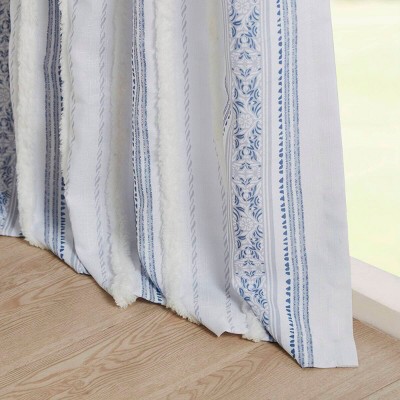 Wikineon Poly Printed Curtain Panel with Tufted Stripe and Lining White/Navy 50x95