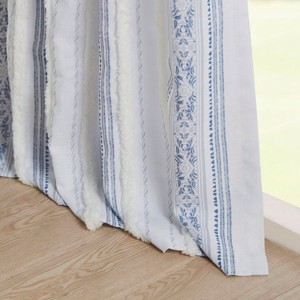 Wikineon Poly Printed Curtain Panel with Tufted Stripe and Lining White/Navy 50x95 - 1 of 4