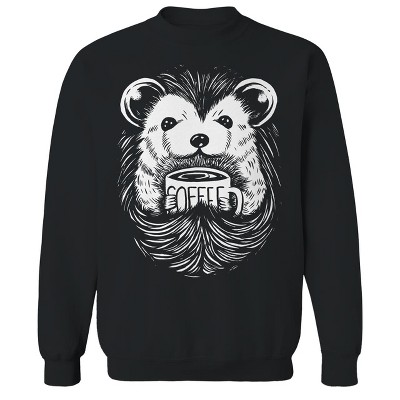 Rerun Island Men's Hedgehog Coffee Long Sleeve Graphic Cotton Sweatshirt