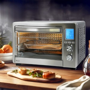 LNC 34-Qt 1750W Stainless Steel Air Fryer Toaster Oven with Fry Basket, 12 Cooking Modes, LCD Screen, 6-Slice - 1 of 4