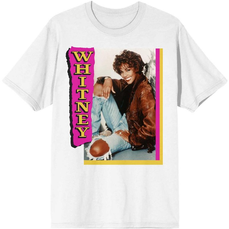 Mens Whitney Houston 90s Photo Screen Print White Graphic Tee Shirt, 1 of 5