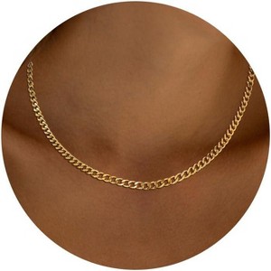 Gold Bow Pendant Necklace for Women, 14K Gold Plated CZ Bead Choker Christmas Gift - 1 of 4