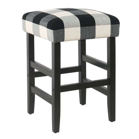 Buffalo Plaid Fabric Upholstered Seat, Black And White Striped Vanity Stool