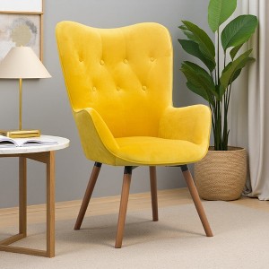 Silky Velvet Contemporary Accent Chair with Tufted Button Back and Solid Wood Legs - 1 of 4