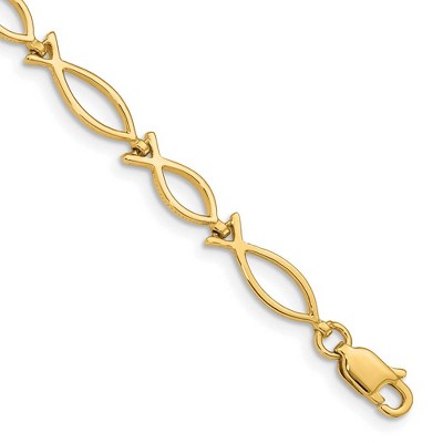 Black Bow Jewelry 14k Yellow Gold Religious Ichthus (Fish) Bracelet - 7 Inch