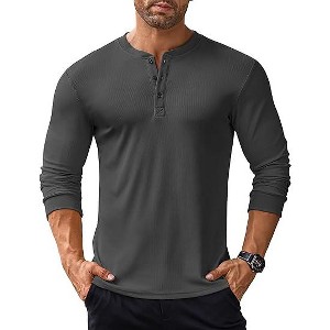 COOFANDY Men's Long Sleeve Henley Shirts Stretch Ribbed T-Shirts Fashion Casual Basic Tops - 1 of 4