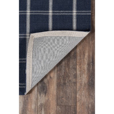Navy and Ivory Wool Plaid Rectangular Area Rug 5' x 8'