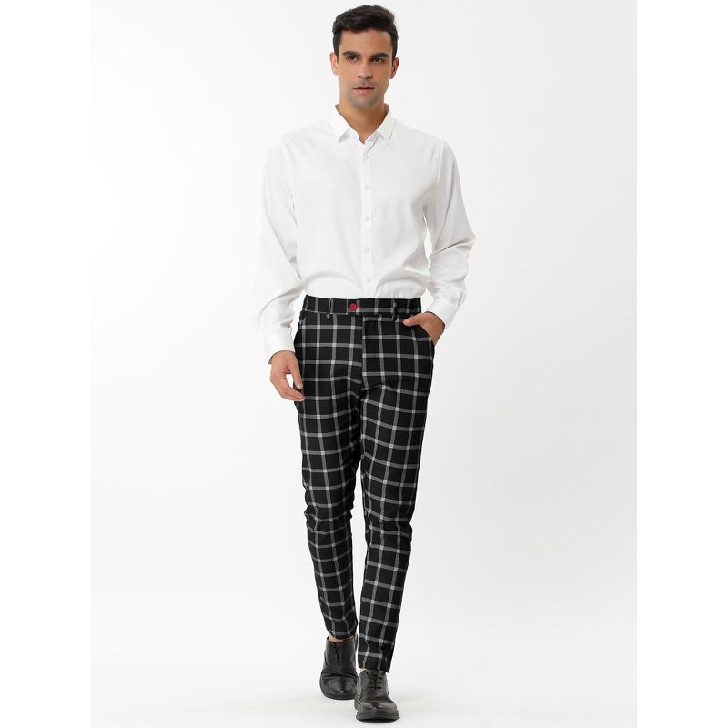 Lars Amadeus Men's Plaid Casual Slim Fit Flat Front Business Checked Dress Trousers, 3 of 7