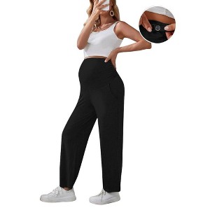 Women's Maternity Comfortable Fit Pants Stretchy Lounge Workout Overbelly Pants Casual Loose Comfy Pregnancy Joggers - 1 of 4