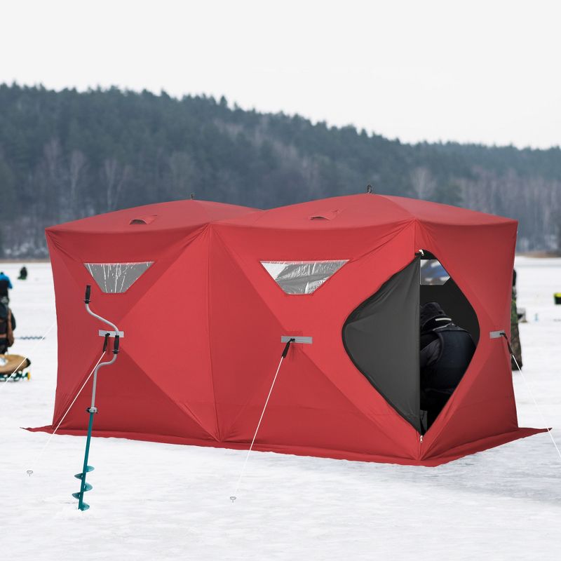 Outsunny 8 Person Ice Fishing Shelter, Waterproof Oxford Fabric Portable Pop-up Ice Tent with 4 Doors for Outdoor Fishing, 3 of 10