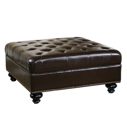 Sidney Bonded Leather Tufted Nailhead Trim Ottoman Brown Abbyson Living Target
