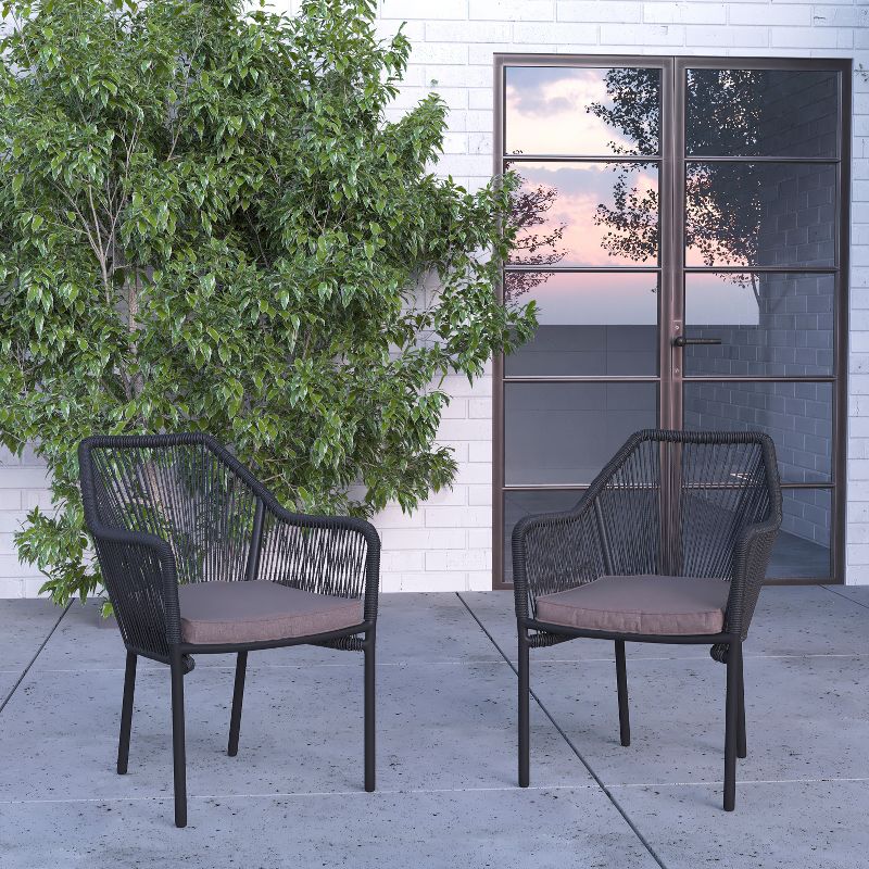 Merrick Lane Outdoor Furniture Sets 2 Piece All-Weather Woven Patio Chairs With Cushions, 3 of 18