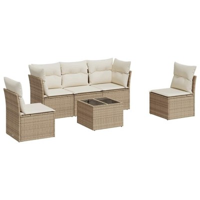 vidaXL 6 Piece Patio Sofa Set with Cushions - Beige and Cream With Table
