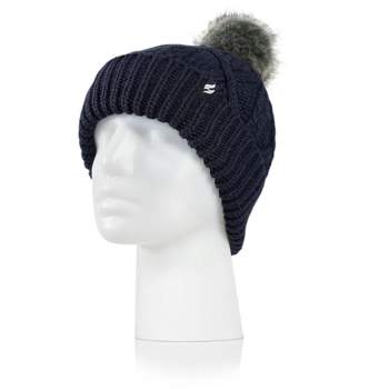 Women's Brina Solid Cable Knit Roll Up Hat with Pom-Pom