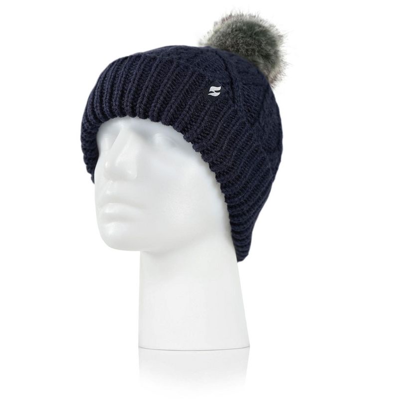 Women's Brina Solid Cable Knit Roll Up Hat with Pom-Pom, 1 of 2