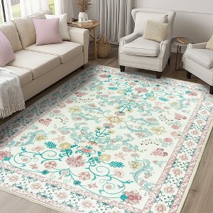 Area Rugs for Living Room Vintage Floral Non-Slip Rug Stain Resistant Low Pile Carpets for Bedroom Dining Room Farmhouse - 1 of 4