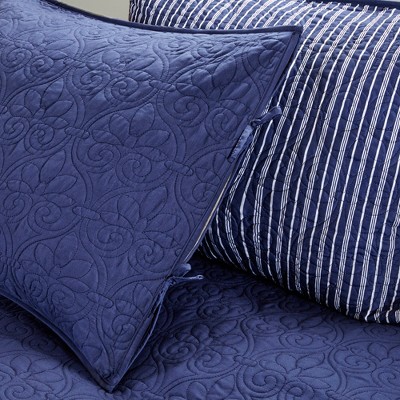 Navy Reversible Floral Motif Daybed Cover Set